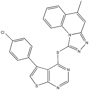 5-(4-chlorophenyl)thieno[2,3-d]pyrimidin-4-yl 5-methyl[1,2,4]triazolo[4,3-a]quinolin-1-yl sulfide 化学構造式