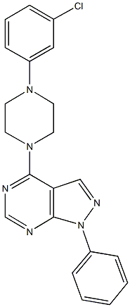 4-[4-(3-chlorophenyl)-1-piperazinyl]-1-phenyl-1H-pyrazolo[3,4-d]pyrimidine 结构式