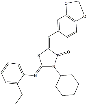5-(1,3-benzodioxol-5-ylmethylene)-3-cyclohexyl-2-[(2-ethylphenyl)imino]-1,3-thiazolidin-4-one,,结构式