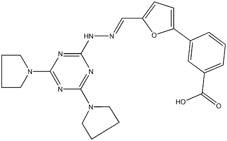 3-(5-{2-[4,6-di(1-pyrrolidinyl)-1,3,5-triazin-2-yl]carbohydrazonoyl}-2-furyl)benzoic acid 结构式