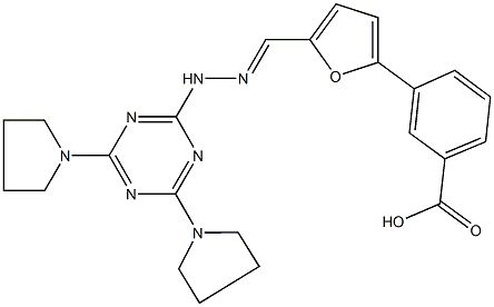 3-(5-{2-[4,6-di(1-pyrrolidinyl)-1,3,5-triazin-2-yl]carbohydrazonoyl}-2-furyl)benzoic acid,,结构式