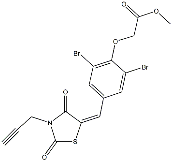 methyl {2,6-dibromo-4-[(2,4-dioxo-3-prop-2-ynyl-1,3-thiazolidin-5-ylidene)methyl]phenoxy}acetate Struktur