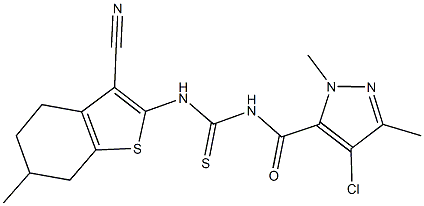 N-[(4-chloro-1,3-dimethyl-1H-pyrazol-5-yl)carbonyl]-N'-(3-cyano-6-methyl-4,5,6,7-tetrahydro-1-benzothien-2-yl)thiourea Structure