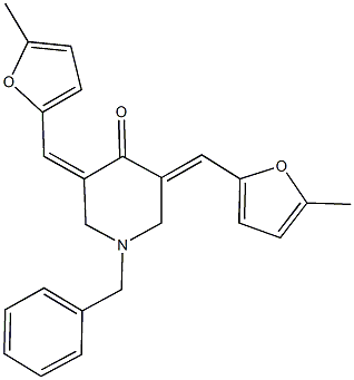 1-benzyl-3,5-bis[(5-methyl-2-furyl)methylene]-4-piperidinone 化学構造式
