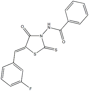 N-[5-(3-fluorobenzylidene)-4-oxo-2-thioxo-1,3-thiazolidin-3-yl]benzamide,,结构式
