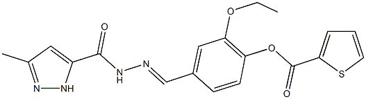 2-ethoxy-4-{2-[(3-methyl-1H-pyrazol-5-yl)carbonyl]carbohydrazonoyl}phenyl 2-thiophenecarboxylate 化学構造式