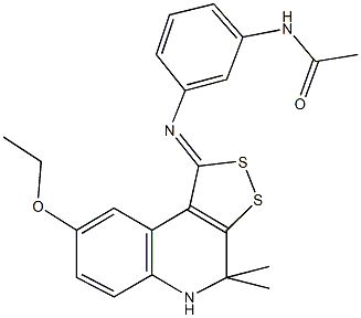 N-{3-[(8-ethoxy-4,4-dimethyl-4,5-dihydro-1H-[1,2]dithiolo[3,4-c]quinolin-1-ylidene)amino]phenyl}acetamide Struktur