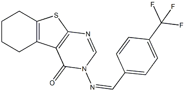 3-{[4-(trifluoromethyl)benzylidene]amino}-5,6,7,8-tetrahydro[1]benzothieno[2,3-d]pyrimidin-4(3H)-one,,结构式