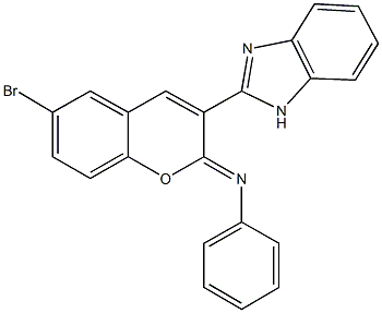 N-[3-(1H-benzimidazol-2-yl)-6-bromo-2H-chromen-2-ylidene]-N-phenylamine,,结构式