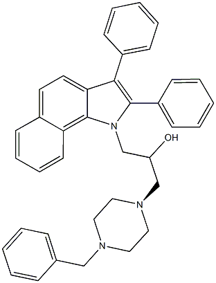 1-(4-benzyl-1-piperazinyl)-3-(2,3-diphenyl-1H-benzo[g]indol-1-yl)-2-propanol Struktur