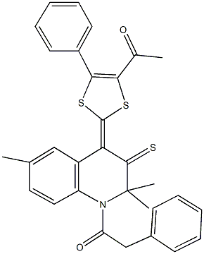 1-[5-phenyl-2-(2,2,6-trimethyl-1-(phenylacetyl)-3-thioxo-2,3-dihydro-4(1H)-quinolinylidene)-1,3-dithiol-4-yl]ethanone,,结构式