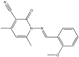 1-[(2-methoxybenzylidene)amino]-4,6-dimethyl-2-oxo-1,2-dihydropyridine-3-carbonitrile 化学構造式
