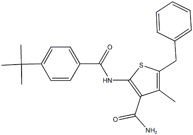 5-benzyl-2-[(4-tert-butylbenzoyl)amino]-4-methylthiophene-3-carboxamide,,结构式