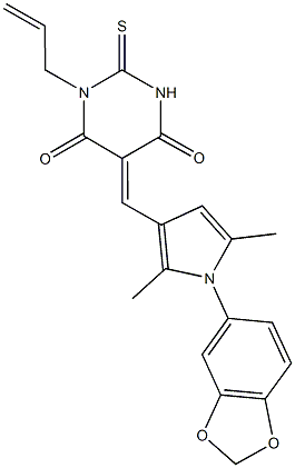 1-allyl-5-{[1-(1,3-benzodioxol-5-yl)-2,5-dimethyl-1H-pyrrol-3-yl]methylene}-2-thioxodihydro-4,6(1H,5H)-pyrimidinedione 结构式