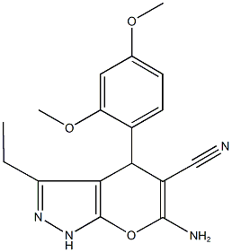 6-amino-4-(2,4-dimethoxyphenyl)-3-ethyl-1,4-dihydropyrano[2,3-c]pyrazole-5-carbonitrile,,结构式