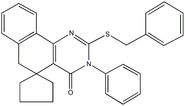 3-phenyl-2-[(phenylmethyl)sulfanyl]-5,6-dihydro-4(3H)-oxospiro(benzo[h]quinazoline-5,1'-cyclopentane) Struktur