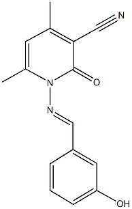 1-[(3-hydroxybenzylidene)amino]-4,6-dimethyl-2-oxo-1,2-dihydropyridine-3-carbonitrile Struktur