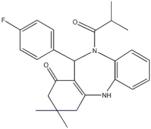 11-(4-fluorophenyl)-10-isobutyryl-3,3-dimethyl-2,3,4,5,10,11-hexahydro-1H-dibenzo[b,e][1,4]diazepin-1-one 化学構造式