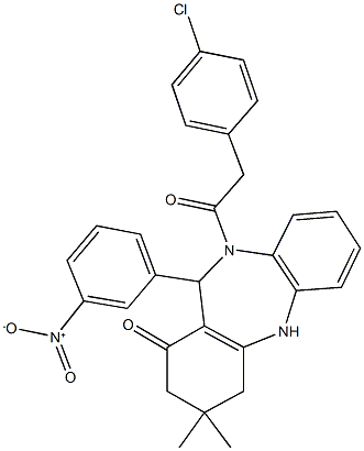 10-[(4-chlorophenyl)acetyl]-11-{3-nitrophenyl}-3,3-dimethyl-2,3,4,5,10,11-hexahydro-1H-dibenzo[b,e][1,4]diazepin-1-one,,结构式
