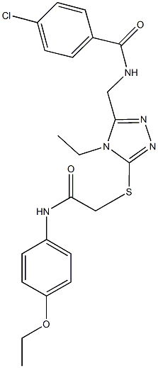 4-chloro-N-[(5-{[2-(4-ethoxyanilino)-2-oxoethyl]sulfanyl}-4-ethyl-4H-1,2,4-triazol-3-yl)methyl]benzamide,,结构式