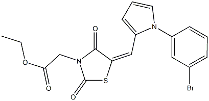 ethyl (5-{[1-(3-bromophenyl)-1H-pyrrol-2-yl]methylene}-2,4-dioxo-1,3-thiazolidin-3-yl)acetate 结构式