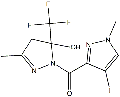 1-[(4-iodo-1-methyl-1H-pyrazol-3-yl)carbonyl]-3-methyl-5-(trifluoromethyl)-4,5-dihydro-1H-pyrazol-5-ol Struktur