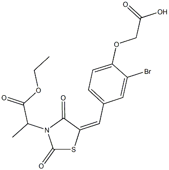 (2-bromo-4-{[3-(2-ethoxy-1-methyl-2-oxoethyl)-2,4-dioxo-1,3-thiazolidin-5-ylidene]methyl}phenoxy)acetic acid Structure