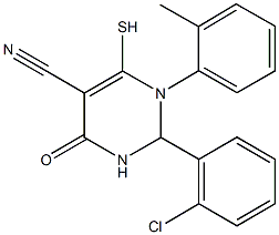 2-(2-chlorophenyl)-1-(2-methylphenyl)-4-oxo-6-sulfanyl-1,2,3,4-tetrahydro-5-pyrimidinecarbonitrile Struktur