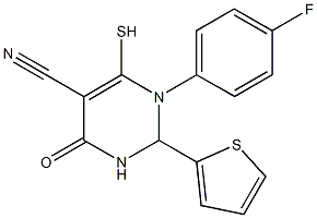 1-(4-fluorophenyl)-4-oxo-6-sulfanyl-2-(2-thienyl)-1,2,3,4-tetrahydro-5-pyrimidinecarbonitrile,,结构式