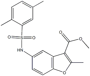 methyl 5-{[(2,5-dimethylphenyl)sulfonyl]amino}-2-methyl-1-benzofuran-3-carboxylate,,结构式