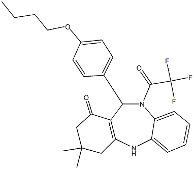 11-(4-butoxyphenyl)-3,3-dimethyl-10-(trifluoroacetyl)-2,3,4,5,10,11-hexahydro-1H-dibenzo[b,e][1,4]diazepin-1-one 化学構造式