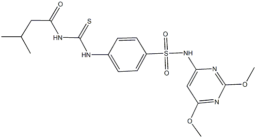 N-(2,6-dimethoxy-4-pyrimidinyl)-4-({[(3-methylbutanoyl)amino]carbothioyl}amino)benzenesulfonamide 化学構造式