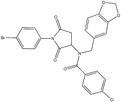 N-(1,3-benzodioxol-5-ylmethyl)-N-[1-(4-bromophenyl)-2,5-dioxo-3-pyrrolidinyl]-4-chlorobenzamide Struktur