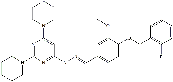 4-[(2-fluorobenzyl)oxy]-3-methoxybenzaldehyde (2,6-dipiperidin-1-ylpyrimidin-4-yl)hydrazone Struktur