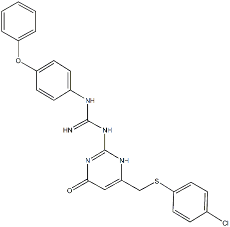 N-(6-{[(4-chlorophenyl)sulfanyl]methyl}-4-oxo-1,4-dihydro-2-pyrimidinyl)-N'-(4-phenoxyphenyl)guanidine Struktur