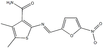 2-[({5-nitro-2-furyl}methylene)amino]-4,5-dimethyl-3-thiophenecarboxamide 化学構造式