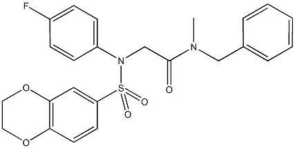 N-benzyl-2-[(2,3-dihydro-1,4-benzodioxin-6-ylsulfonyl)-4-fluoroanilino]-N-methylacetamide Struktur