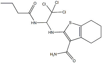 2-{[1-(butyrylamino)-2,2,2-trichloroethyl]amino}-4,5,6,7-tetrahydro-1-benzothiophene-3-carboxamide,,结构式