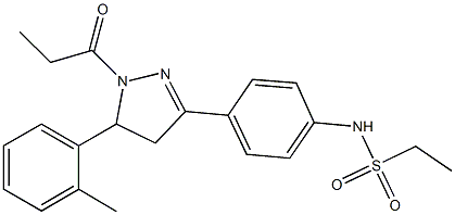 N-{4-[5-(2-methylphenyl)-1-propionyl-4,5-dihydro-1H-pyrazol-3-yl]phenyl}ethanesulfonamide 化学構造式