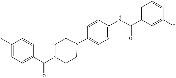 3-fluoro-N-{4-[4-(4-methylbenzoyl)-1-piperazinyl]phenyl}benzamide 化学構造式