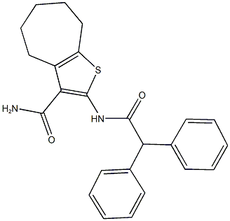 2-[(diphenylacetyl)amino]-5,6,7,8-tetrahydro-4H-cyclohepta[b]thiophene-3-carboxamide 化学構造式