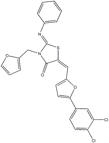 5-{[5-(3,4-dichlorophenyl)-2-furyl]methylene}-3-(2-furylmethyl)-2-(phenylimino)-1,3-thiazolidin-4-one Struktur