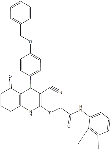 2-({4-[4-(benzyloxy)phenyl]-3-cyano-5-oxo-1,4,5,6,7,8-hexahydro-2-quinolinyl}sulfanyl)-N-(2,3-dimethylphenyl)acetamide Struktur