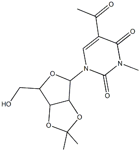 5-acetyl-1-[6-(hydroxymethyl)-2,2-dimethyltetrahydrofuro[3,4-d][1,3]dioxol-4-yl]-3-methyl-2,4(1H,3H)-pyrimidinedione Struktur