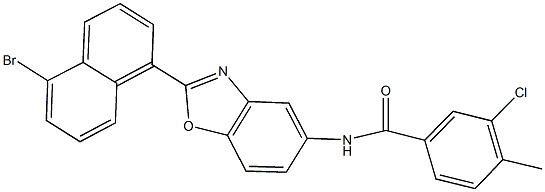 N-[2-(5-bromo-1-naphthyl)-1,3-benzoxazol-5-yl]-3-chloro-4-methylbenzamide,,结构式