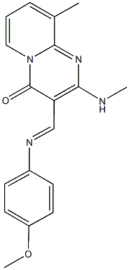3-{[(4-methoxyphenyl)imino]methyl}-9-methyl-2-(methylamino)-4H-pyrido[1,2-a]pyrimidin-4-one 化学構造式