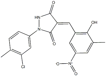 1-(3-chloro-4-methylphenyl)-4-{2-hydroxy-5-nitro-3-methylbenzylidene}-3,5-pyrazolidinedione 化学構造式