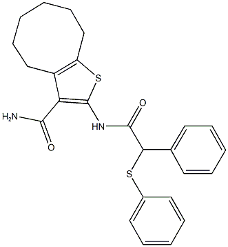 2-{[phenyl(phenylsulfanyl)acetyl]amino}-4,5,6,7,8,9-hexahydrocycloocta[b]thiophene-3-carboxamide Struktur