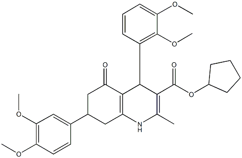 cyclopentyl 4-(2,3-dimethoxyphenyl)-7-(3,4-dimethoxyphenyl)-2-methyl-5-oxo-1,4,5,6,7,8-hexahydro-3-quinolinecarboxylate,,结构式