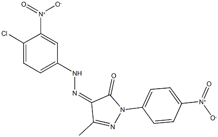 1-{4-nitrophenyl}-3-methyl-1H-pyrazole-4,5-dione 4-({4-chloro-3-nitrophenyl}hydrazone) 结构式